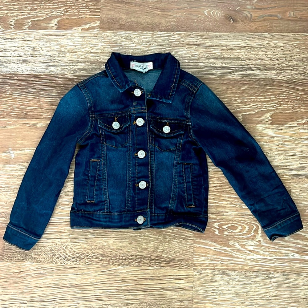Soho blue, dark wash denim stretch jacket girls size 5